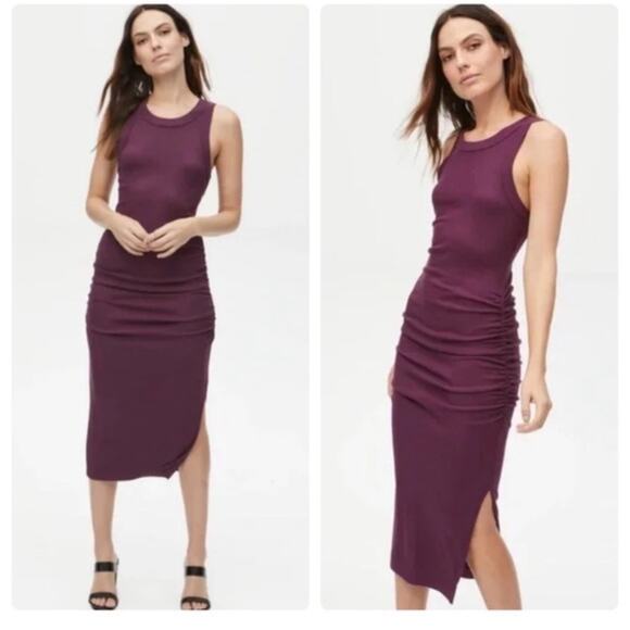 Michael Stars Wren Sleeveless Side Slit Ribbed Tank Midi Dress Plum Womens M NWT - Picture 1 of 6